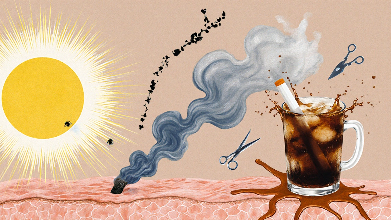 Vizualizace UV záření, kouře, cukru a MMP enzymů útočících na kolagen.