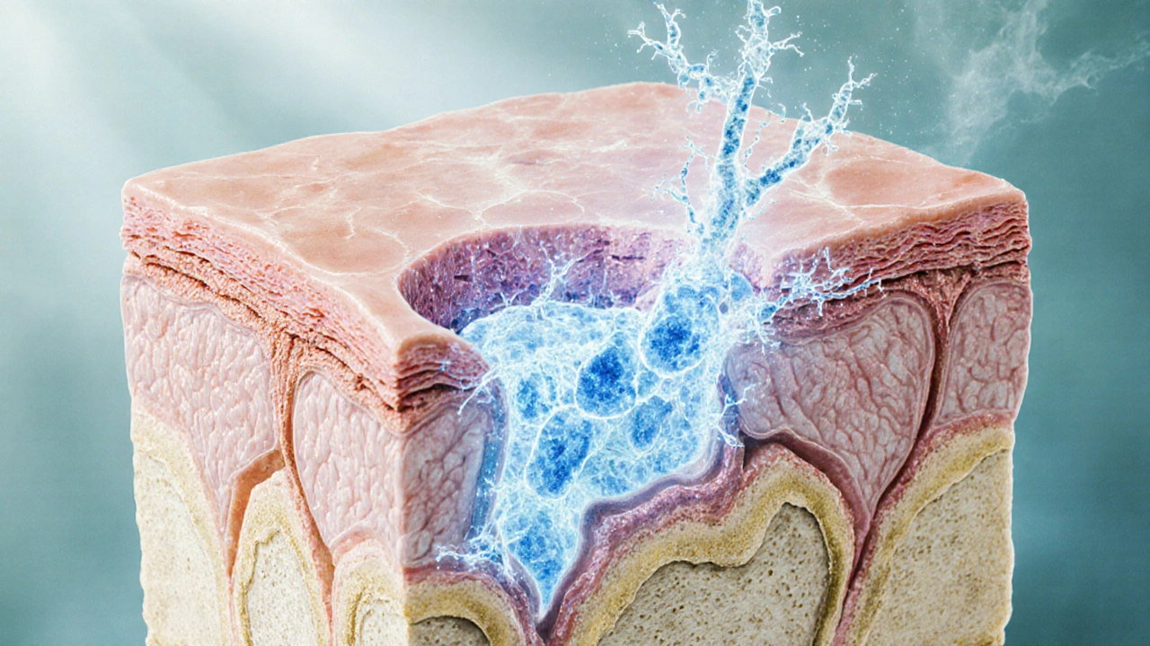 Vnitřní zobrazení obnovy kůže a kloubů pod vlivem mořského kolagenu.