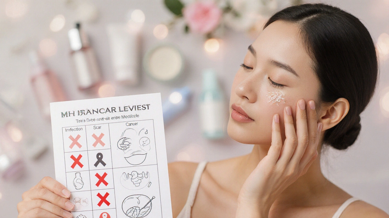 Žena s rukou na tváři a lékařským listem s zakázanými symboly.