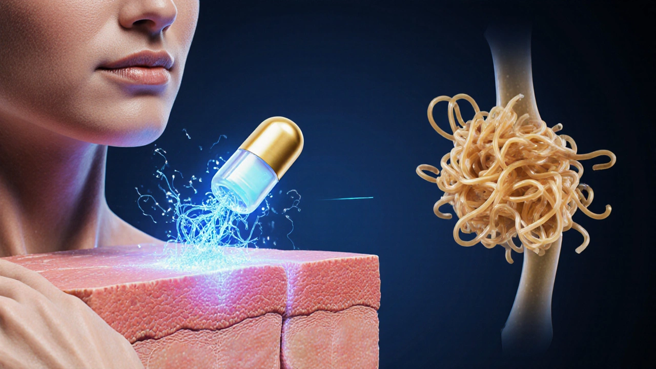 Kolagenová vlákna vstřebávaná do kůže a kloubů z mořského doplňku