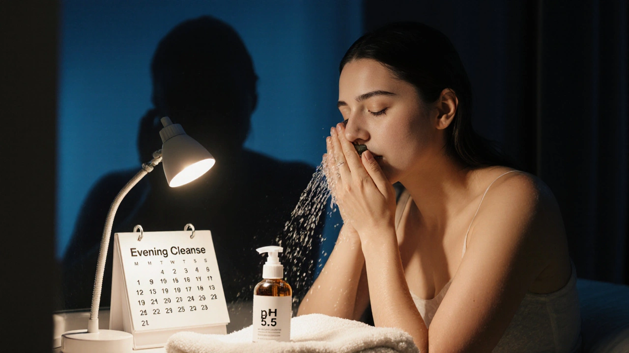 Večerní čištění obličeje s důrazem na správnou techniku a vhodné produkty.