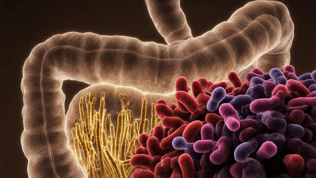 Vizualizace zdravých laktobacilů bojujících proti škodlivým bakteriím ve střevech.