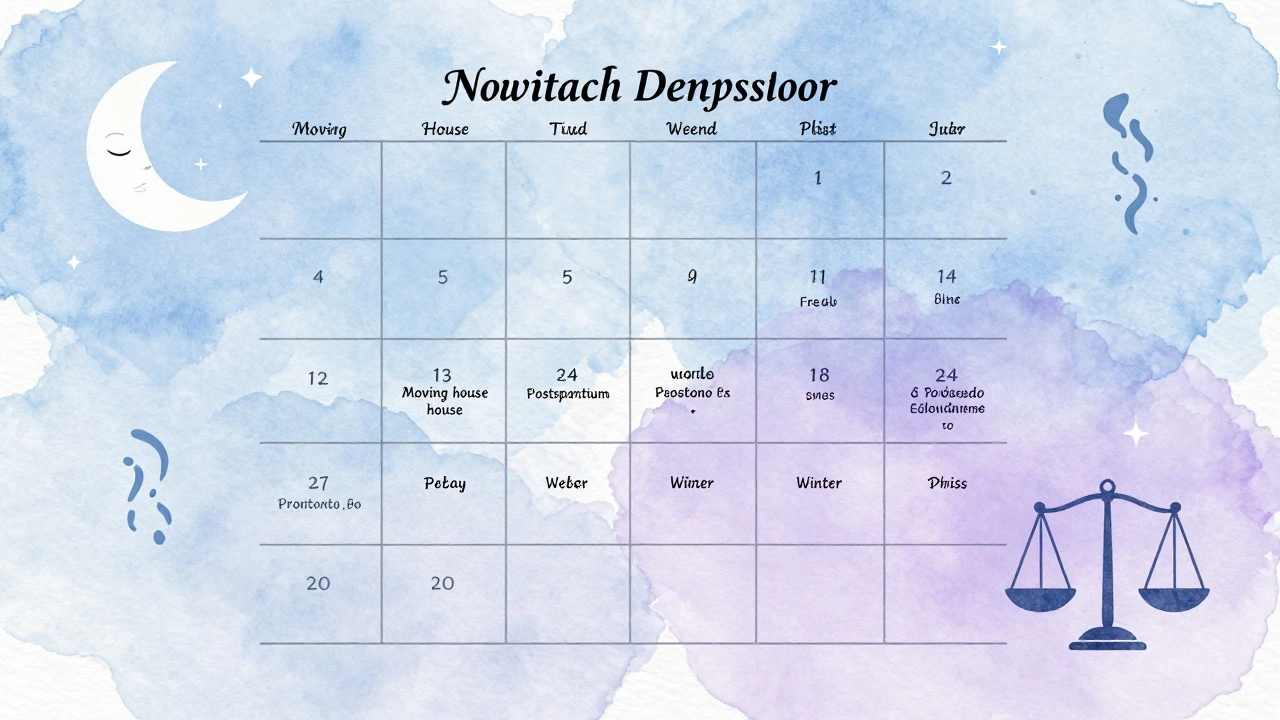 Kalendář s označenými týdny užívání probiotik během životních změn a zimního období.