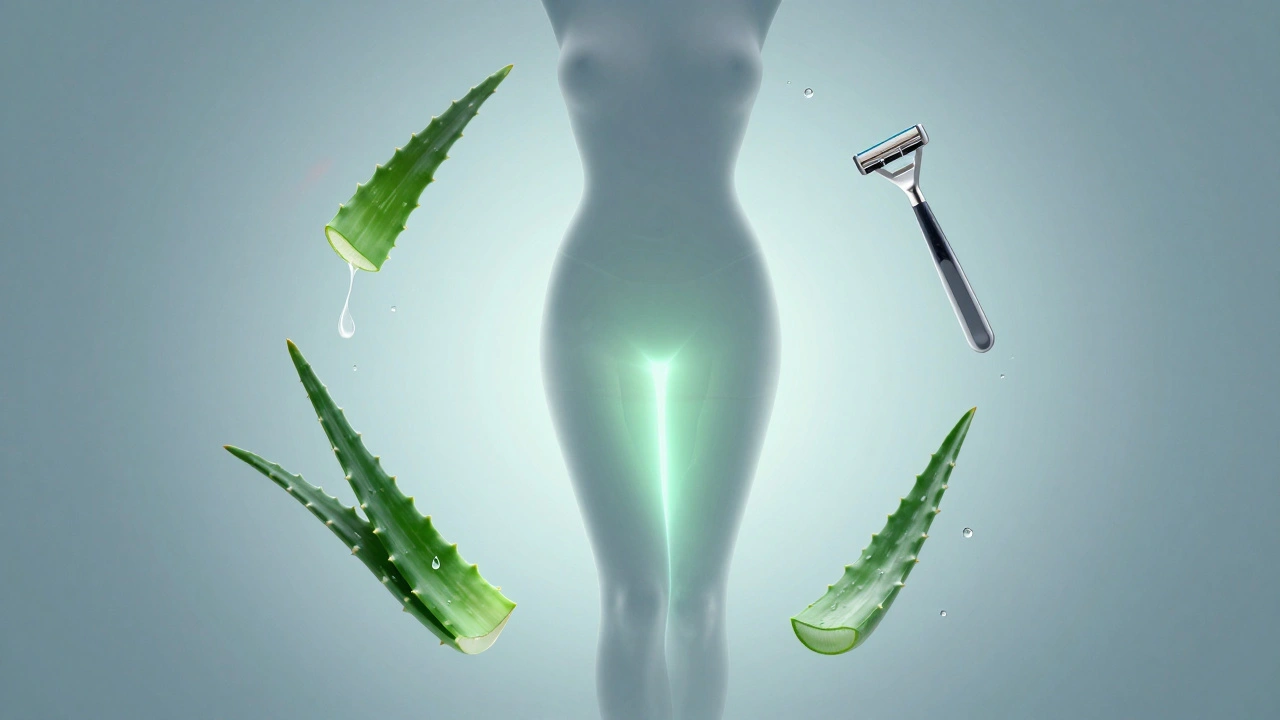 Koncepční obrázek chráněné oblasti s aloe verou a vodními kapkami symbolizujícími péči o kůži.