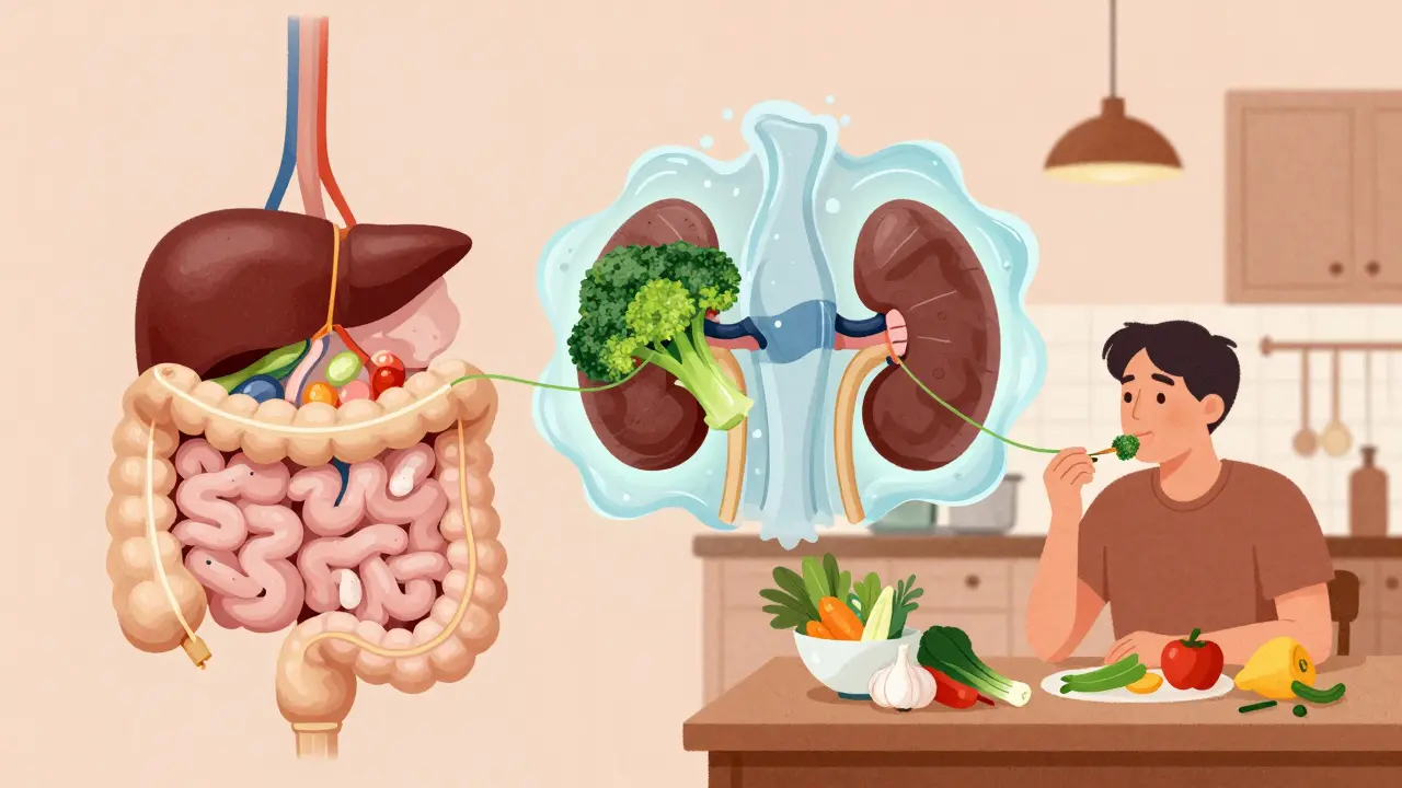 Zdravý trávicí systém podporovaný zeleninou a vodou bez detox produktů.