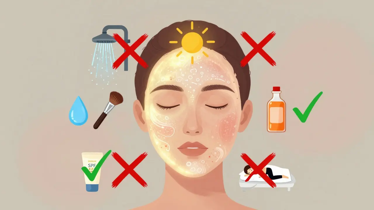 Symbolická ilustrace zakázaných a doporučených činností po kosmetice.