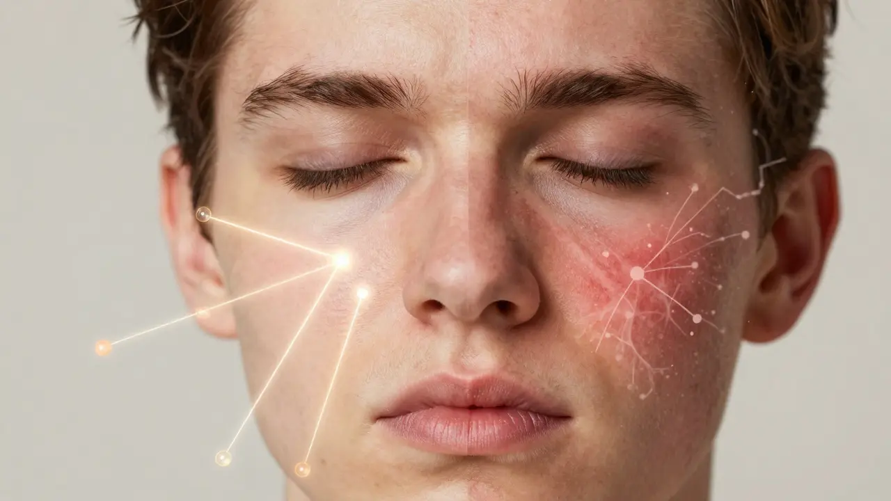 Porovnání zdravé a podrážděné pleti při nesprávném používání sér.