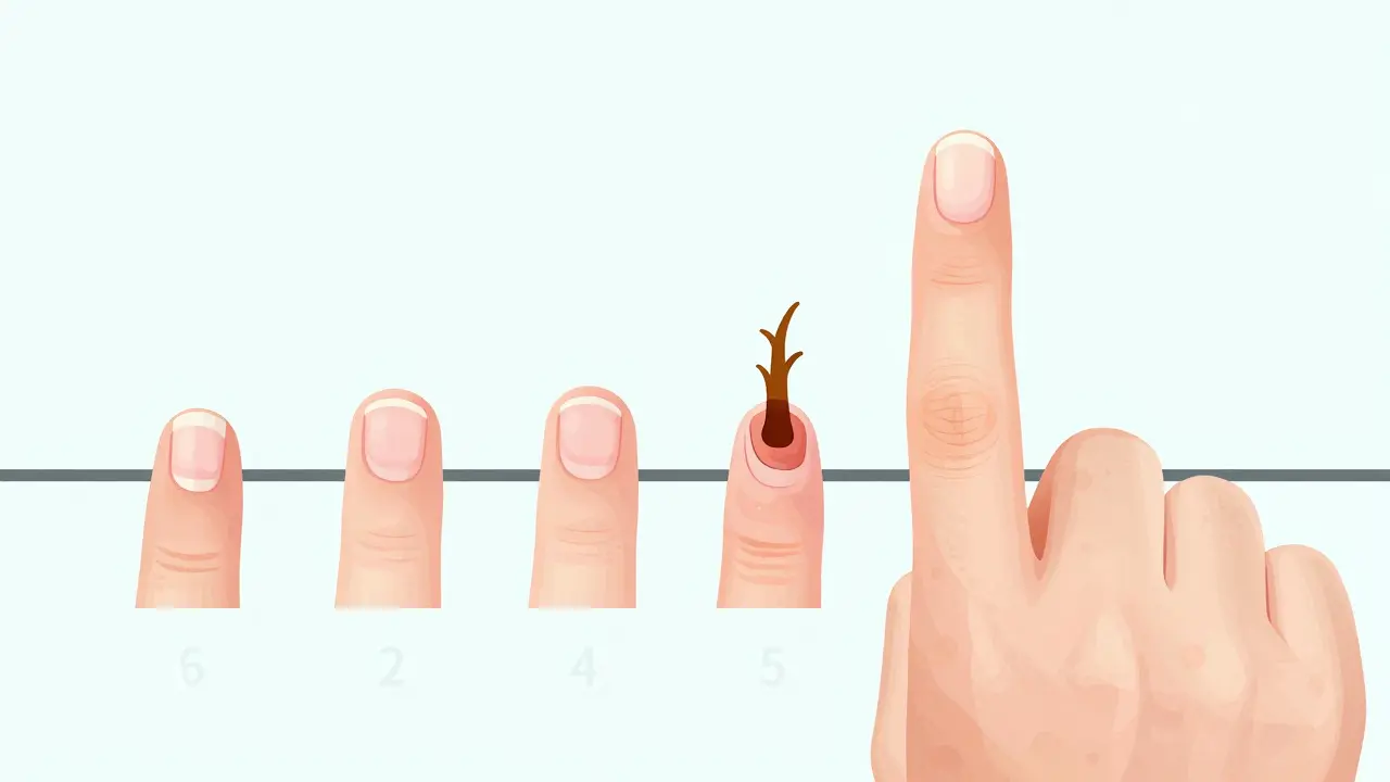 Ilustrace růstu nového zdravého nehtu po obnovení