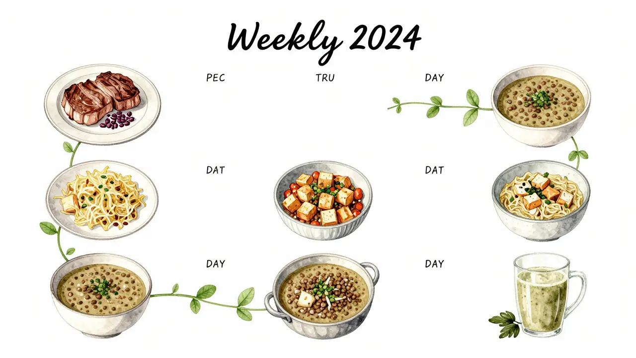 Týdenní plán jídel v Česku s výrazným převahou rostlinných potravin nad masem