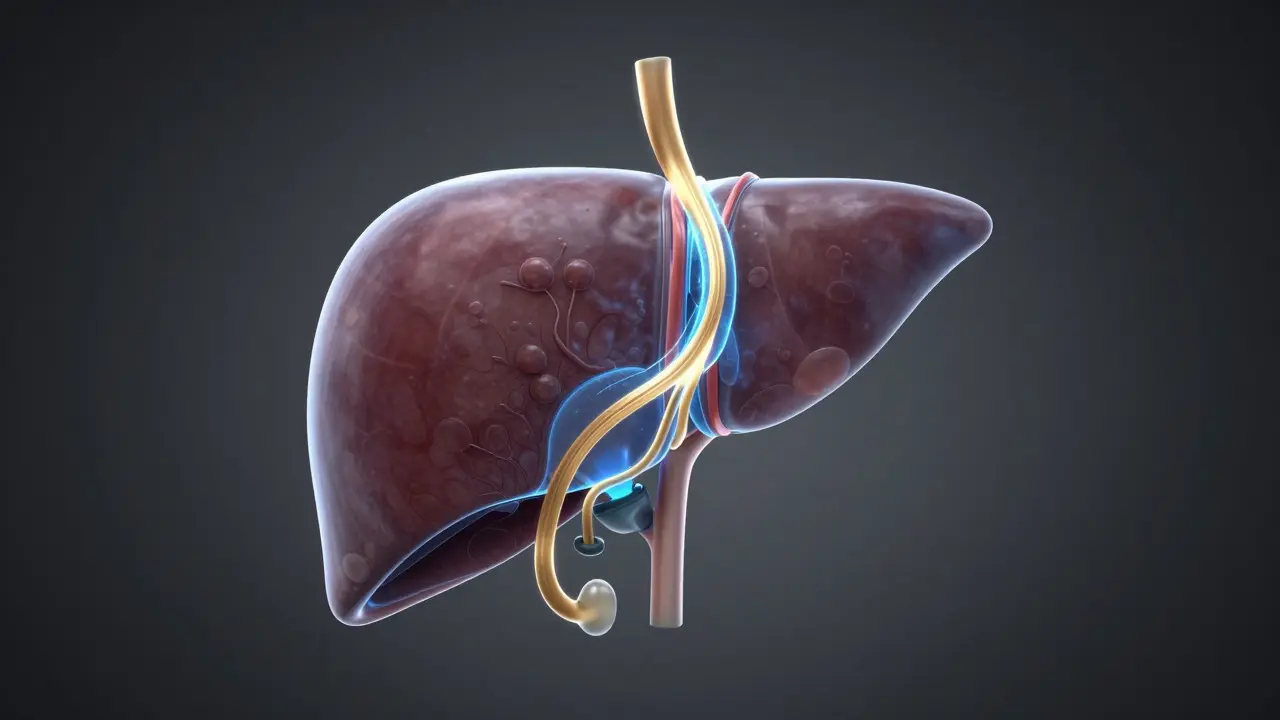 Konceptuální 3D ilustrace jater při procesu detoxikace alkoholu