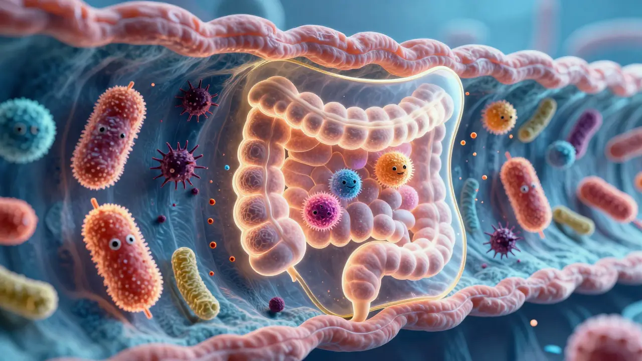 Konceptuální znázornění ochranné bariéry prospěšných bakterií v