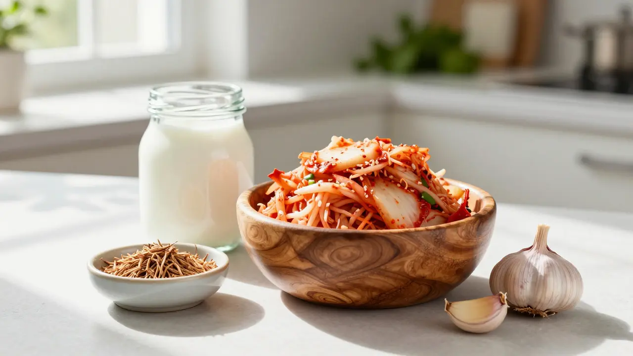 Fermentované zeleniny a jogurt jako přirozené zdroje probiotik.