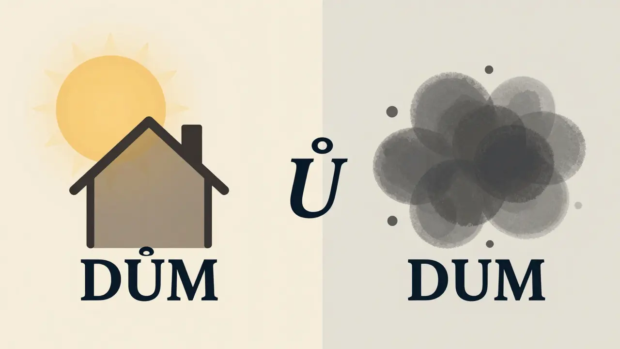 Ilustrace rozdílu mezi slovem dům a dum