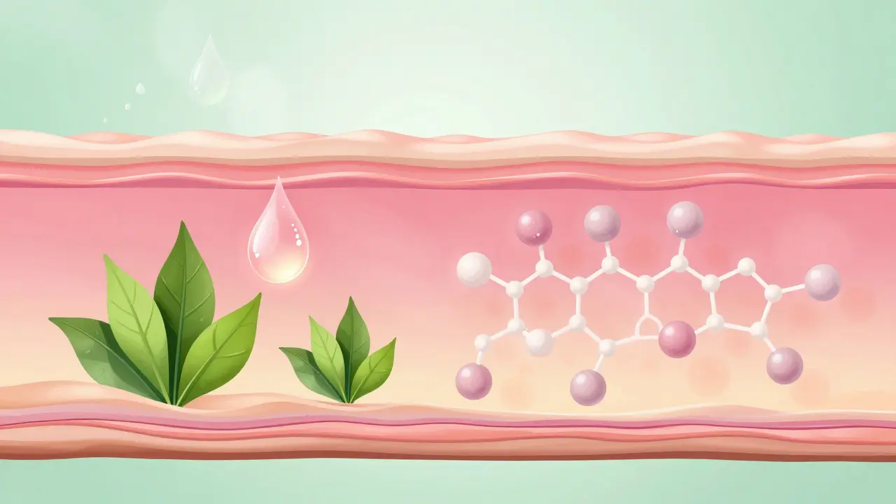 Koncept zdravé pleti s hydratací a aktivními látkami v buňkách