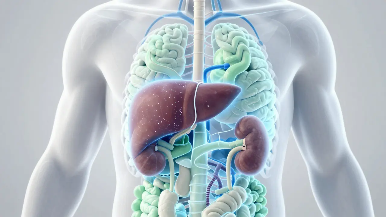 Konceptuální ilustrace detoxikace orgánů v lidském těle