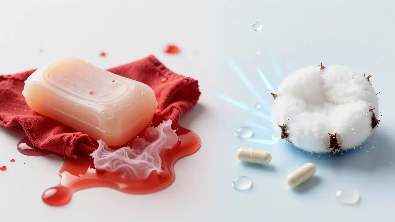 Kontrast mezi agresivní hygienou a přírodní péčí o intimní zdraví