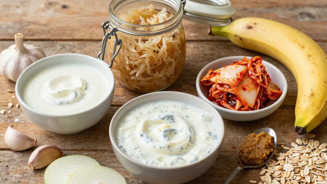 Přírodní zdroje probiotik: kefír, kysané zelí, kimchi a miso pasty