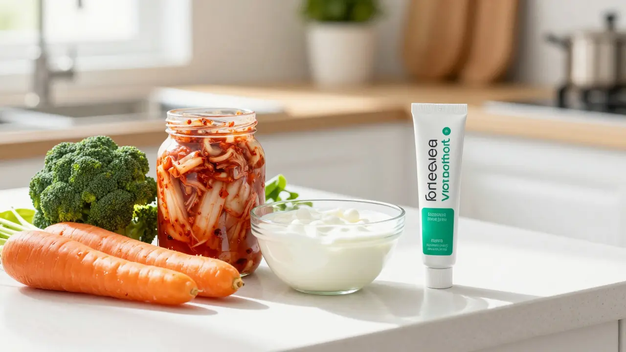 Probiotika vedle fermentovaných potravin jako kimchi a kefír