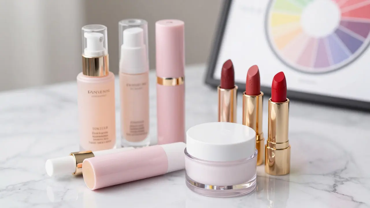 Elegantní uspořádání pleťové péče a líčení značky Mary Kay