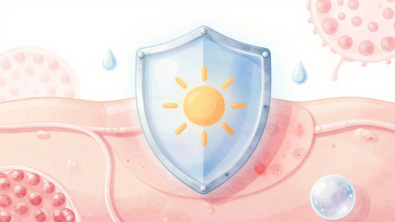 Ilustrace ochrany nové kůže před sluncem a podporu regenerace