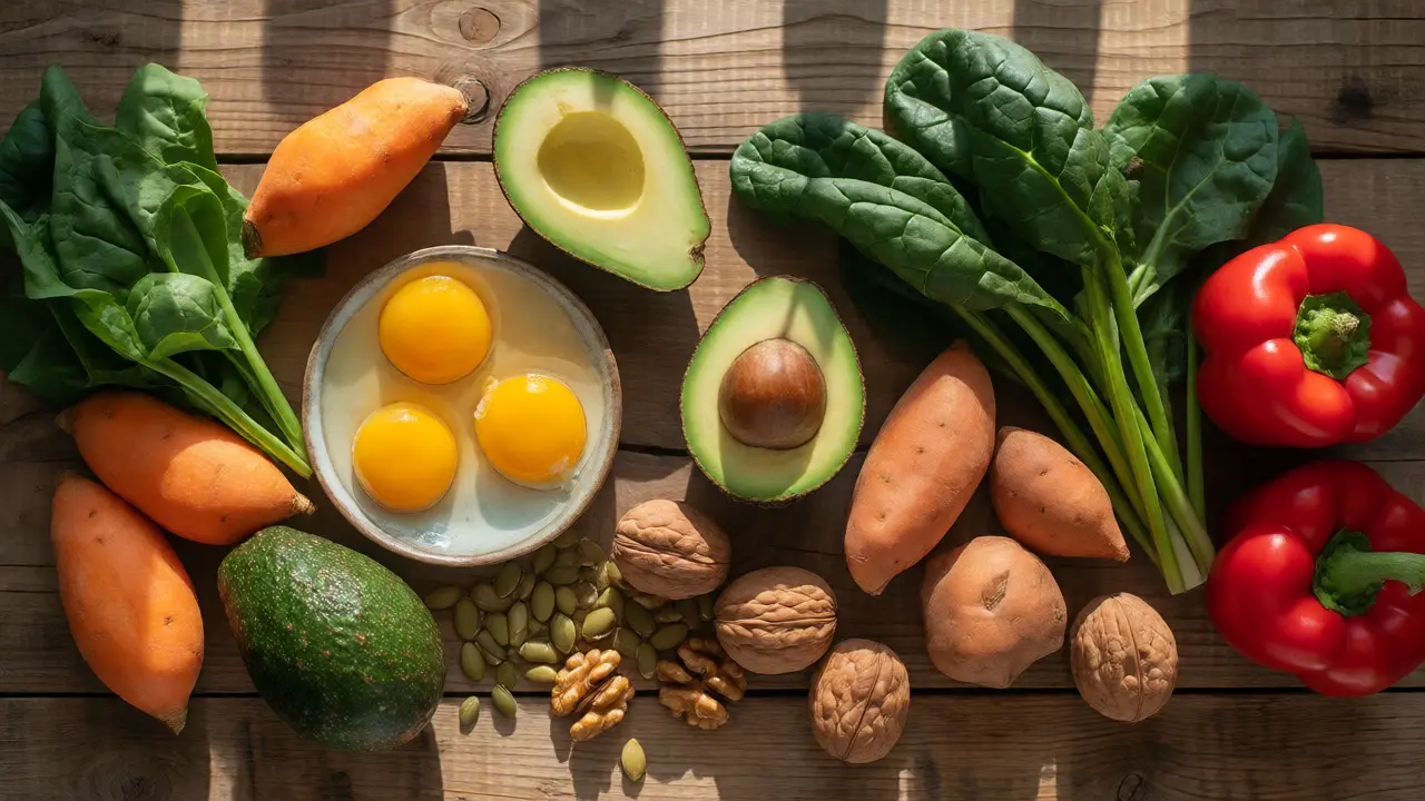 Čerstvé potraviny bohaté na vitamíny pro vlasy