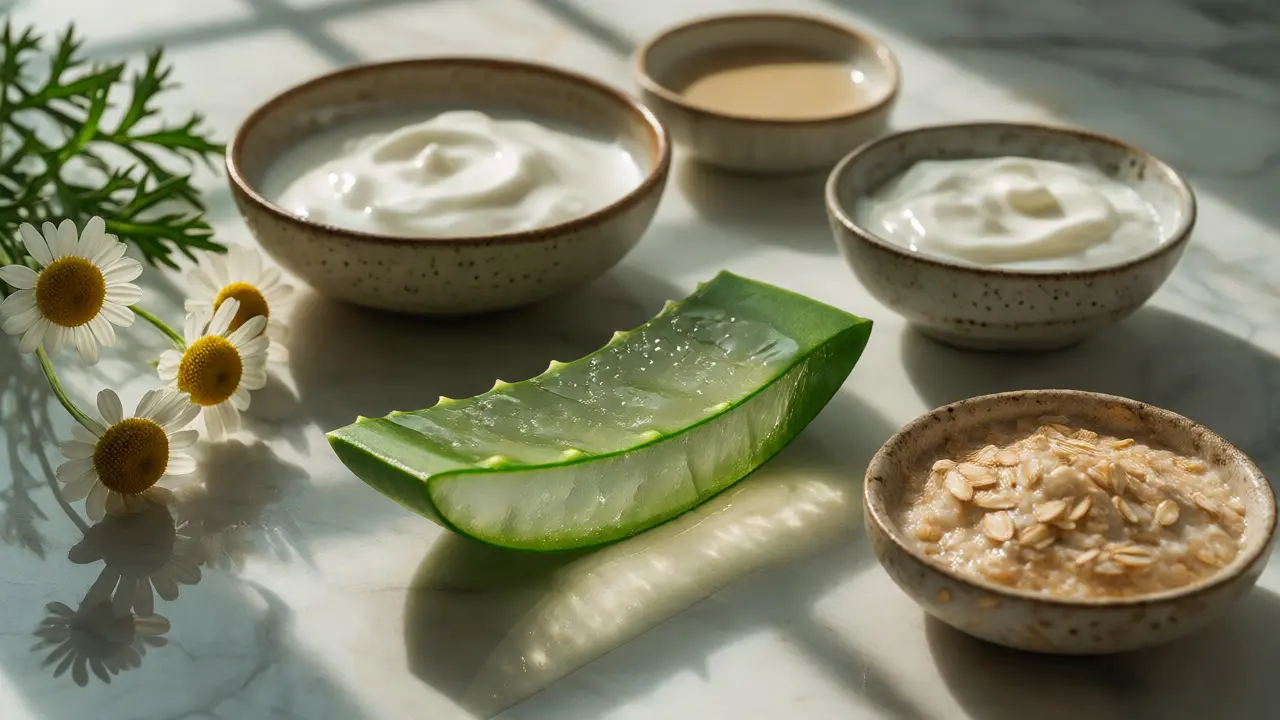 Přírodní suroviny na zklidnění pleti: aloe vera, jogurt a heřmánek