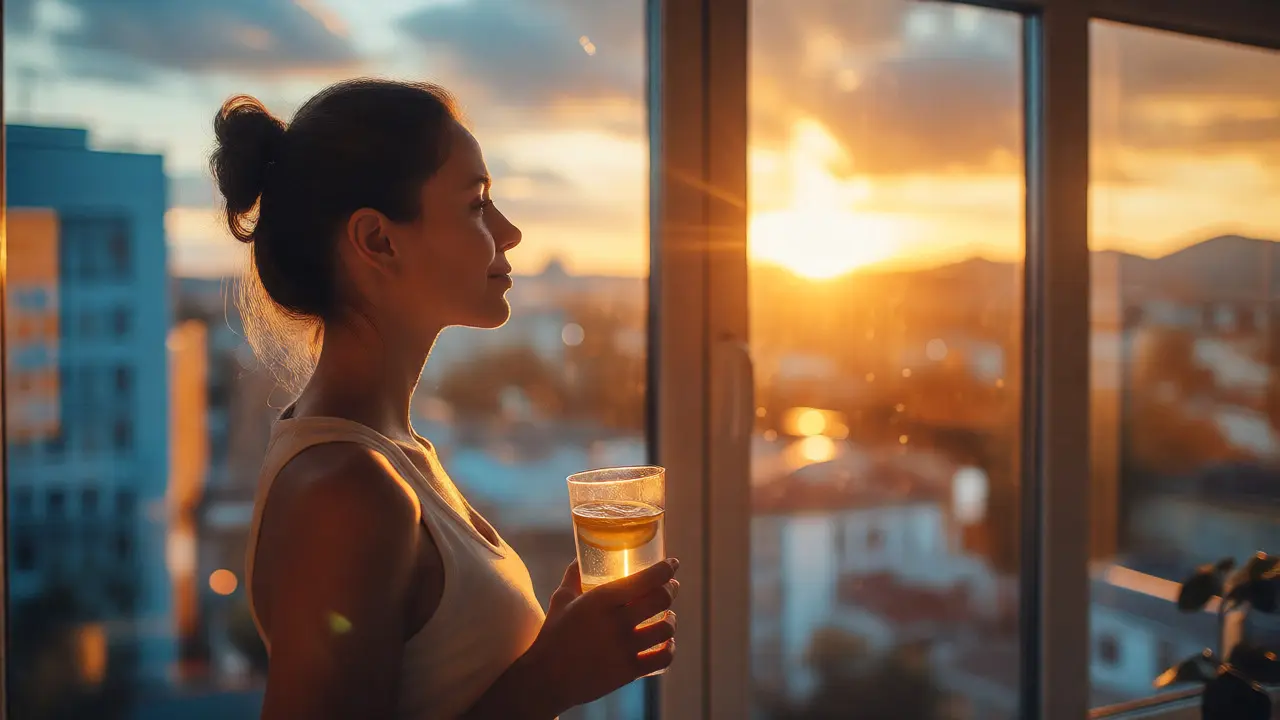 Žena s jasnou myslí u okna po úspěšné detoxikaci